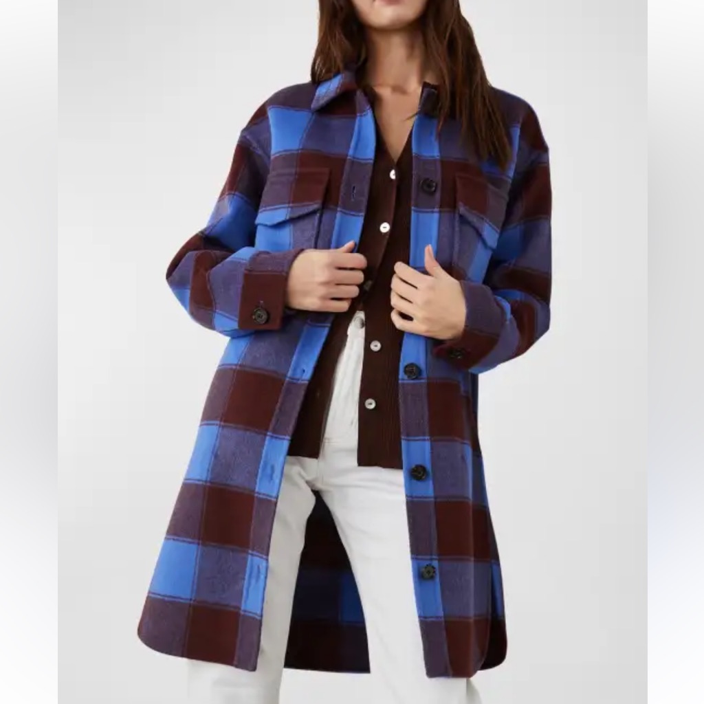 Rails Plaid Long Shacket In Blue And Brown